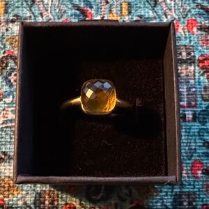Burnt Yellow Faceted Cushion Ring - Gold Plated Stainless Steel Band